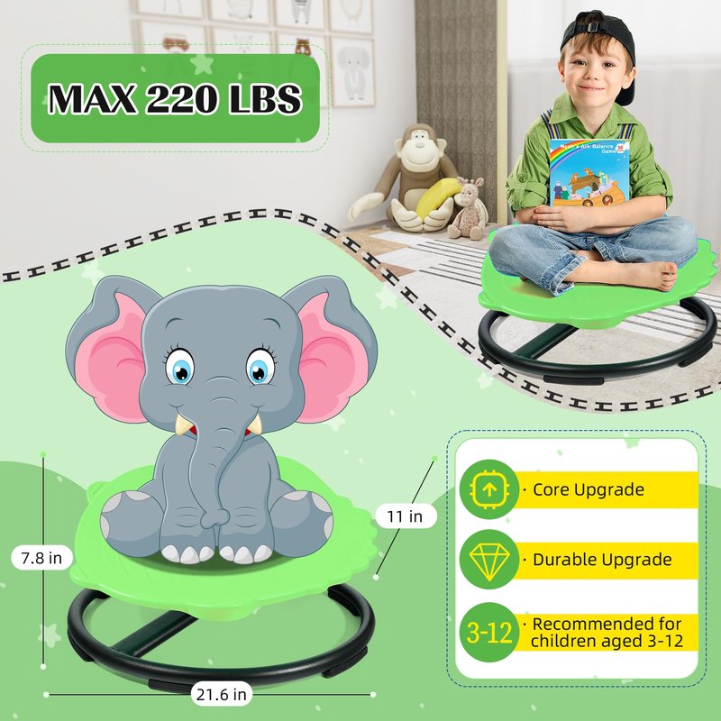 FOKOL 2025 New Upgraded Kids Sensory Swivel Chair, Autism Spinning Chair for Body Coordination Training, Autism Sensory Chairs for Autistic and ADHD Kids, Spin Seat, Non-Slip Metal Base (Green)