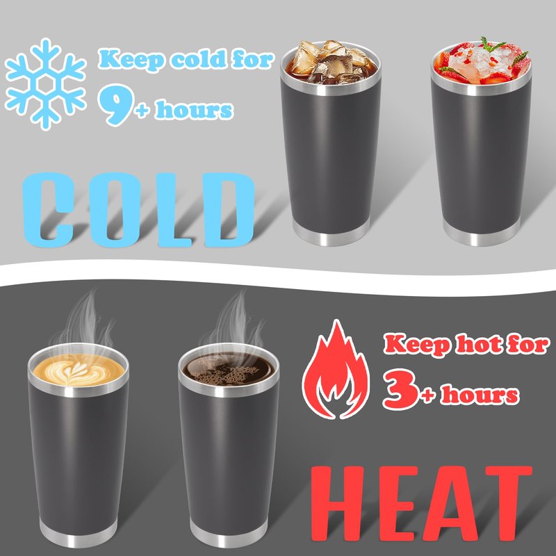 Eyasure 20 oz Tumbler with lid Double Wall Vacuum Insulated Tumblers Stainless Steel Coffee Mug Travel Coffee Tumbler Powder Coated Tumbler Cup Keep Hot&Cold - (Grey 6 Pack)