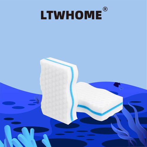 LTWHOME Bulk Pack 100-Pack Three-Layer Extra Durable Wave Shape Magic Cleaning Sponge Eraser Multi-Functional Melamine Foam for Kitchen, Bathroom, Wall