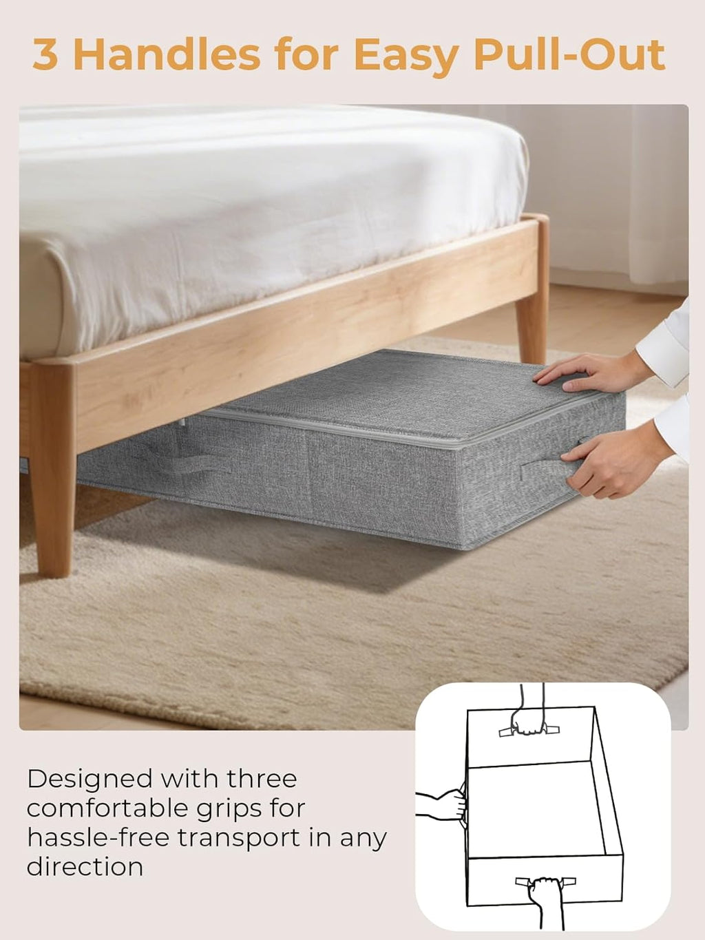Under Bed Storage | 2-Pack Foldable Container Bags with Lid - Sturdy Clothes Organizer, 30x15x6.7 Inch, Grey