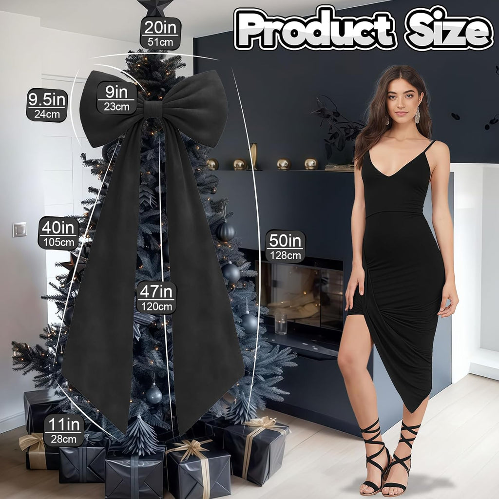 Skiennix Black Velvet Bow Decor - 50 x 20 Inches Large Party Decoration for Weddings & Birthdays