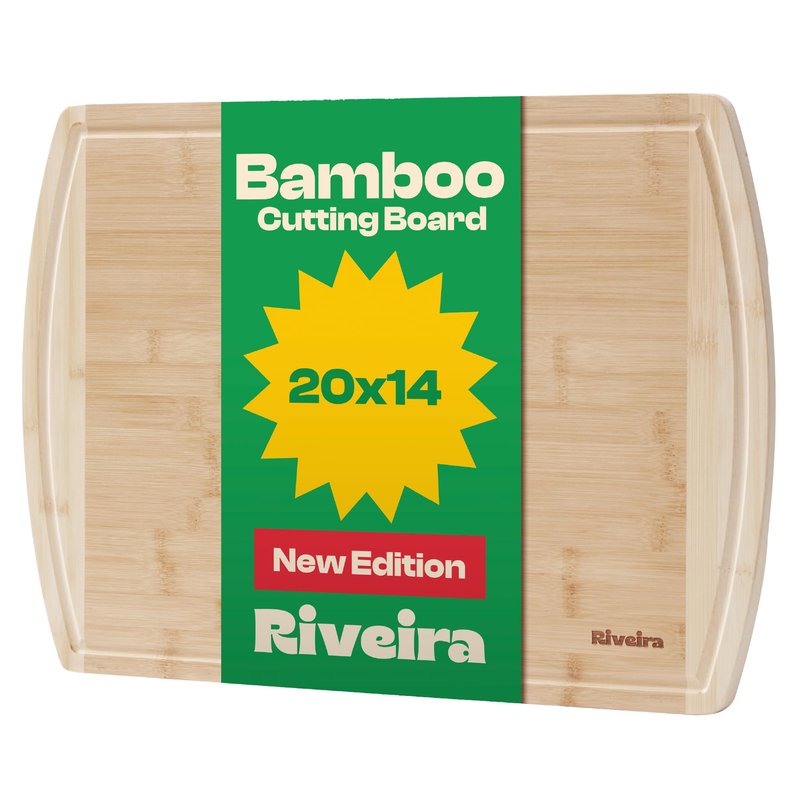 Riveira Two Tone Bamboo Wood Cutting Board – Gourmet Bamboo Grandeur: 20 x 14 Wooden Cutting Board – Wooden Cutting Boards For Kitchen Decorative – Innovative Juice Grooves Wooden Chopping Board