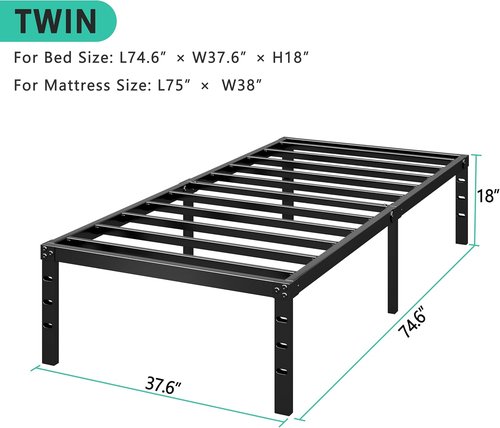 HLIPHA Metal Platform Bed Frame - 12-Inch Tall Twin Size with Heavy-Duty Support Slats | Easy Assembly, Black