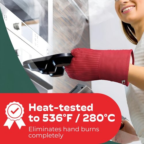 Big Red House Silicone Oven Mitts - Heat Resistant Kitchen Gloves Set of 2 | 12.5" Red for Safe Cooking