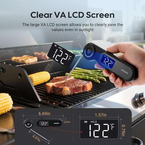 INKBIRD Instant Read Meat Thermometer - 0.5 Seconds Rechargeable, Waterproof with VA LCD Screen | -58℉ to 572℉ for Cooking, BBQ, and Candy