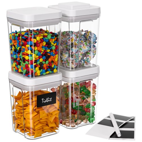 CHANCETSUI Airtight Kitchen Food Storage Containers: Clear Plastic Pantry Organizer with Lids for Baking Ingredients, 4-Piece Canister Set, 1.1 qt /1 L