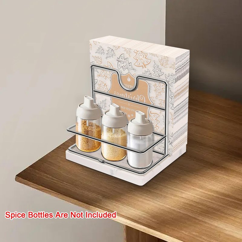 Livabber Napkin Holder, Metal Napkin Storage with Salt and Pepper Shakers Caddy Modern Napkin Dispenser for Table Kitchen Countertop, Not Including Salt and Pepper Shakers (Middle Marble, Chrome)