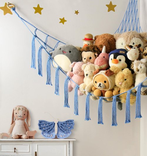Mirolam Stuffed Animal Storage Hammock Net - Large Hanging Organizer for Nursery Decor - Blue