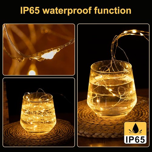 Fairy Lights | 50 LED Battery Operated String Lights - 16.4ft Waterproof Silver Wire for Christmas & Party Decor (Warm White, 2 Pack)