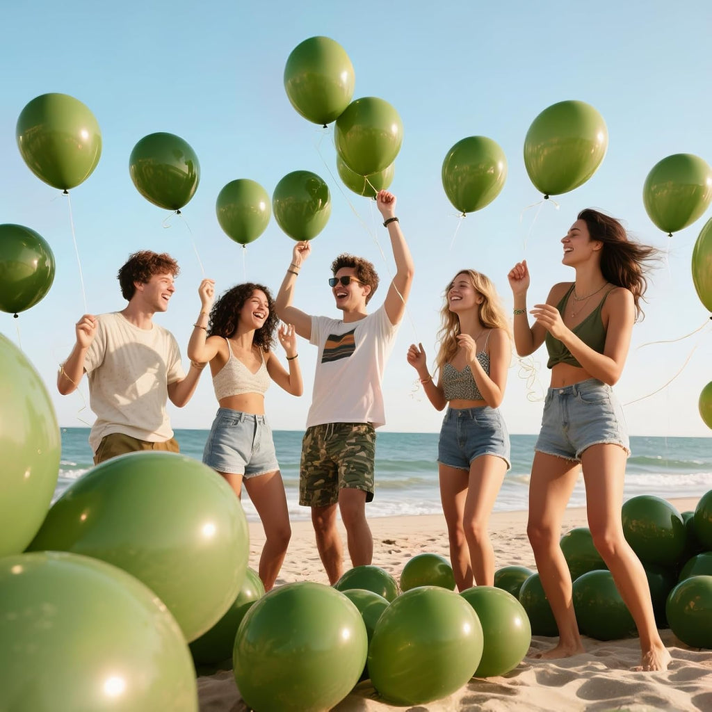 Olive Green Latex Balloons - 110pcs 12 Inch for Birthday Parties, Baby Showers & Weddings | Includes 2 Ribbons