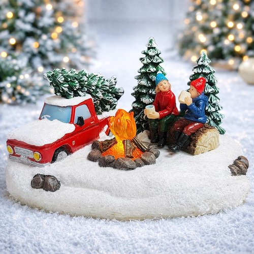 Moments In Time Christmas Village Scene - Campfire With LED Lights | Battery Operated (4.3" H x 6.6" W x 4.3" D)