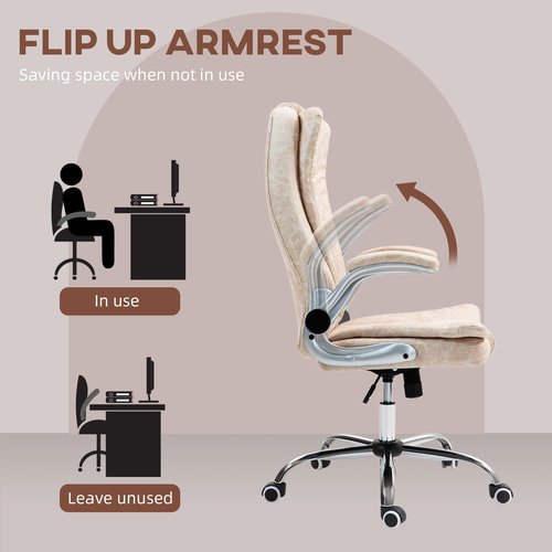 HOMCOM Executive Office Chair with Padded Flip-up Arms, Microfiber High Back Desk Chair, Swivel Computer Chair with Adjustable Height and Tilt Function, Cream White