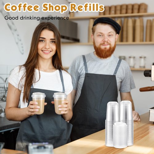 Baderke 25 Sets 16oz Disposable Crystal Plastic Cups With Lids, Round Bottom Iced Coffee Cups With Lid for Smoothie, Cold Beverages, Drinking Tumblers, Cold Drinks for Party, Wedding, Event