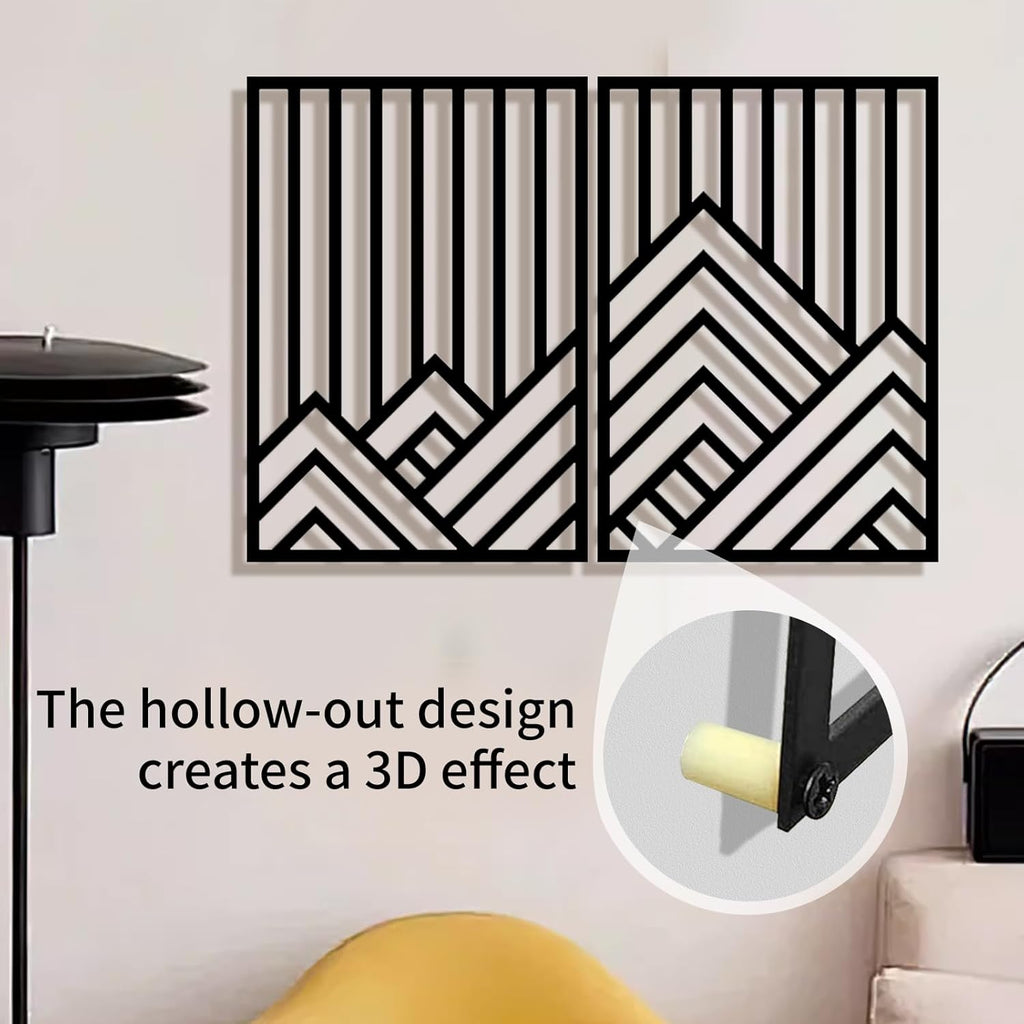 Skiennix Abstract Black Metal Wall Art - 3D Textured Mountain Line Design | 16"x11" Minimalist Decor for Living Room, Office