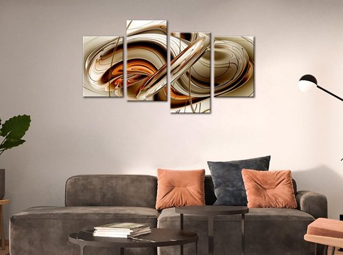 Large Burnt Orange Abstract Canvas Wall Art Prints, Modern Mid-Century Framed Line Art Pictures for Living Room Bedroom Decor, Home Decoration