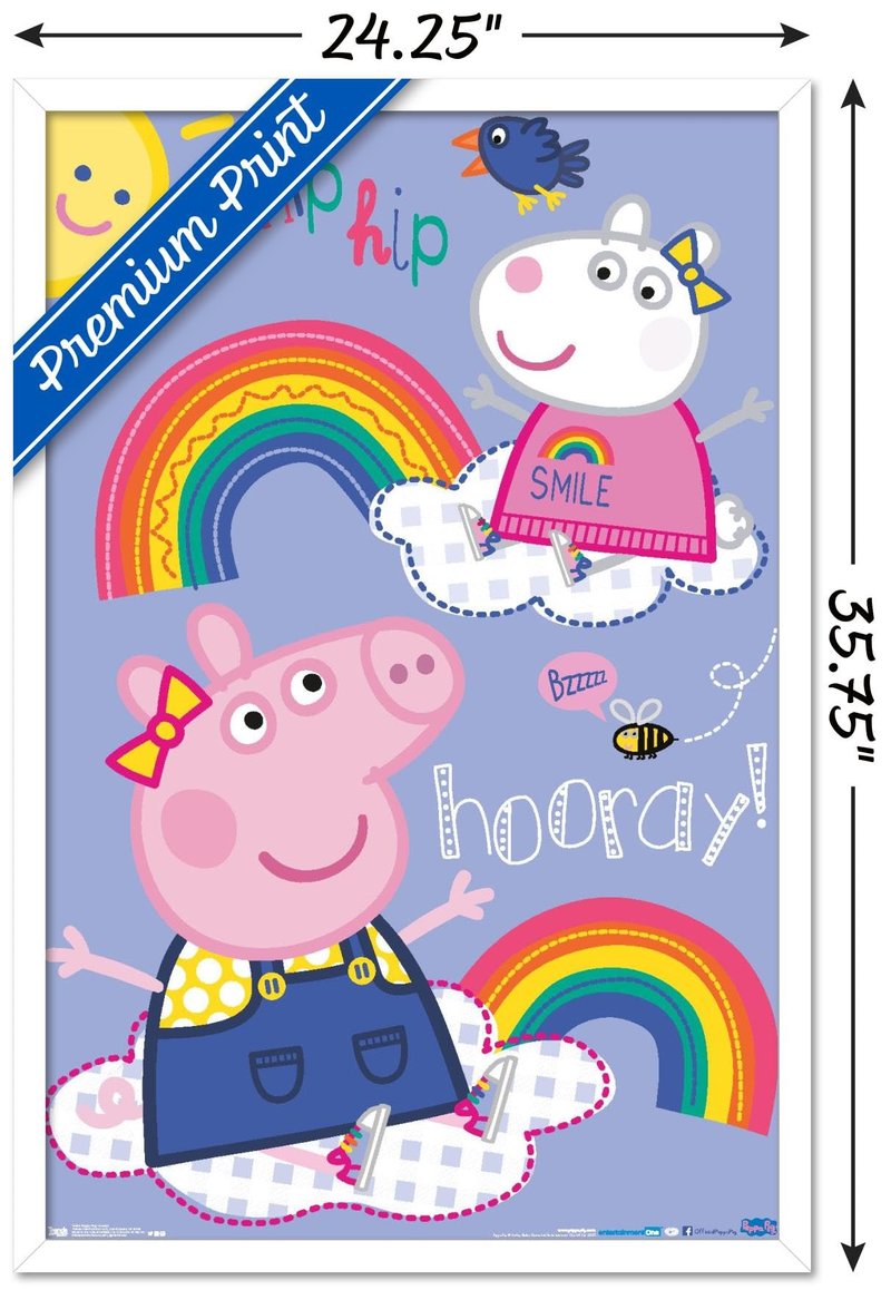 Trends International Peppa Pig - Hooray Wall Poster, 22.375" x 34", White Framed Version