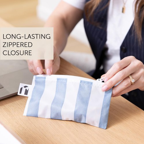 Bumkins Roamio Reusable Snack Bags, for Kids School Lunch and for Adults Portion, Washable Fabric, Waterproof Cloth Zip Bag, Pack Travel Pouch, Food-Safe Storage, 2-pk Nautical Stripe and Blue Shells