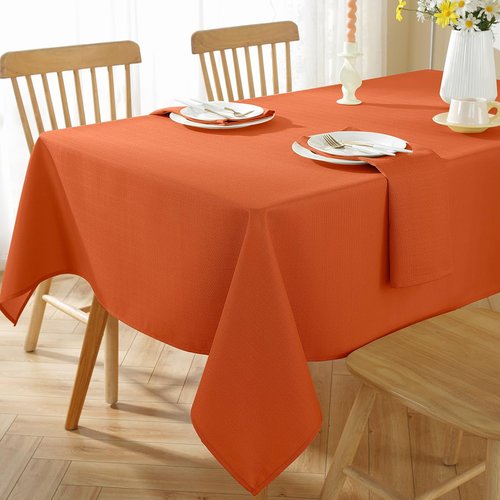 Tablecloth Rectangle Waterproof Wrinkle Free Textured Fabric Table Cloth, Faux Linen Table Cover for Fall, Thanksgiving, Autumn Harvest, Holiday (52 x 70 Inch Rectangular, Rust/Burnt Orange)