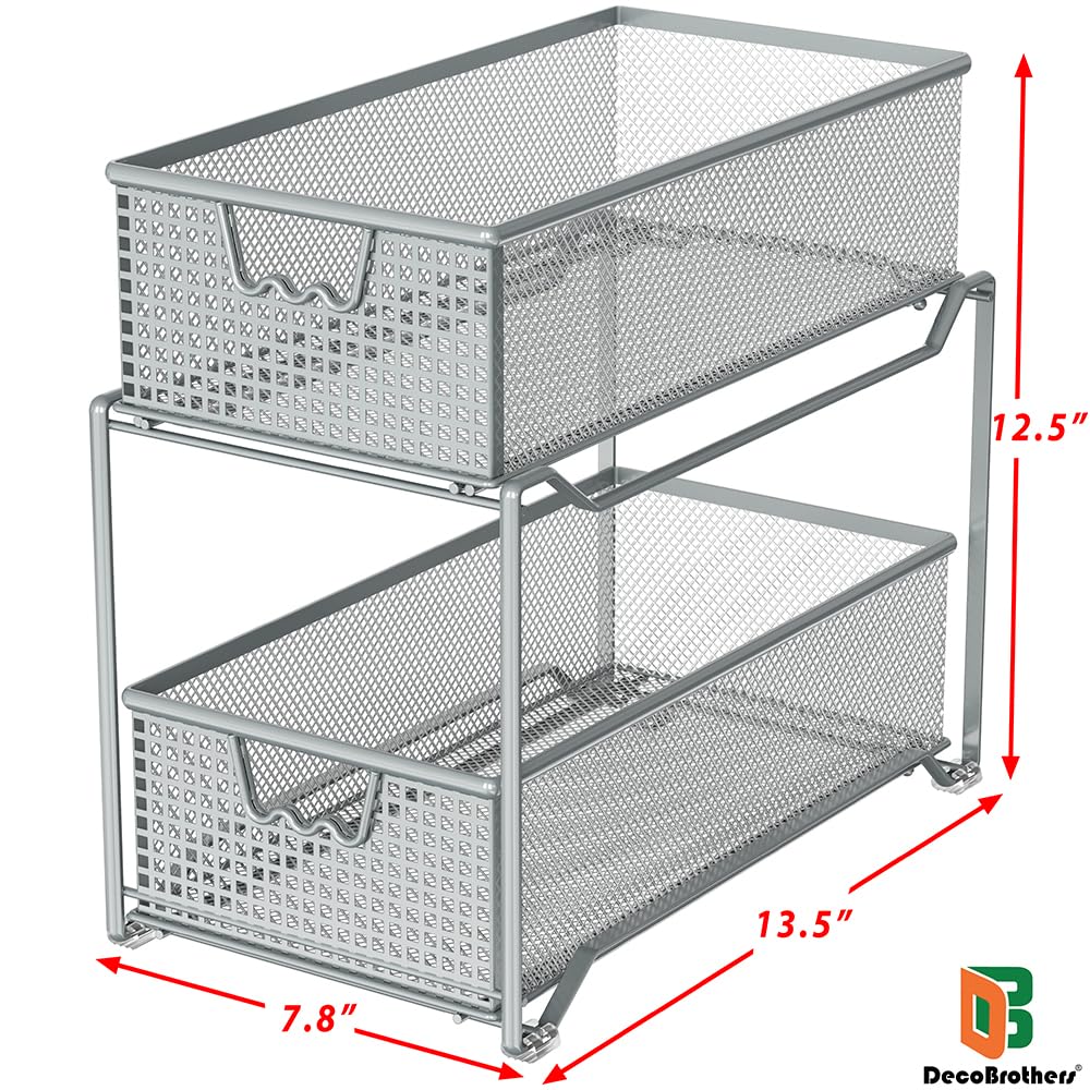 DecoBrothers 2 Tier Bathroom Storage Organizer with Pull-Out Drawer, Silver