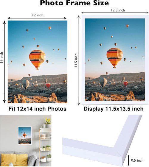 JCJMY 12x14 Picture Frame - White Wall Mount Frame for Horizontal or Vertical Display