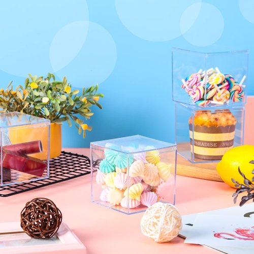 Yulejo 30pcs Sturdy Acrylic Storage Boxes, Clear Plastic Square Cube Containers with Lid, 3.3 x 3.3 x 3.3 Inch, for Candy, Jewelry, Organizer, Storage Boxes