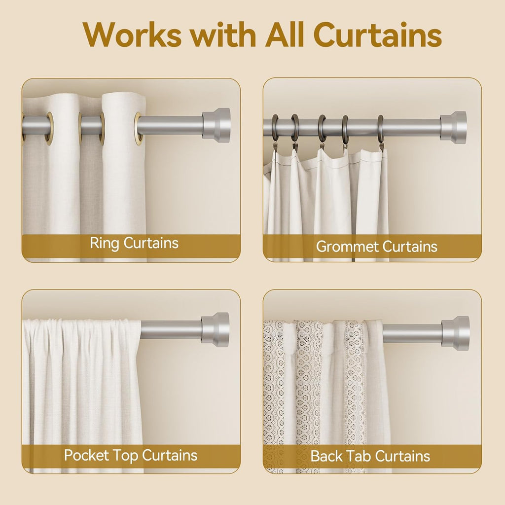 YaFex Curtain Rods - Heavy Duty 1 Inch Adjustable Window Treatment Rods | 32-118 Inch, Silver Finish