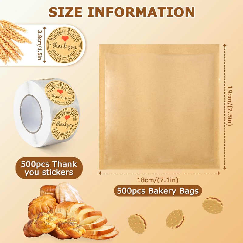 500 Pcs Bakery Bags with Window 5.1 x 7.5 In Paper Sandwich Bags Heat Sealable Cookie Bags with Seal Baked Goods Packaging Bagel Bags for Donut Sandwich Pastries and Other Treats Packaging Favor Bags
