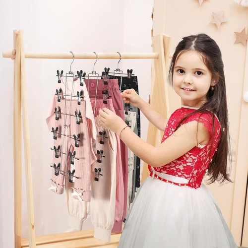 DOIOWN 6-Tier Baby Hangers with Clips - Space-Saving Adjustable Stainless Steel Hangers for Kids' Clothes