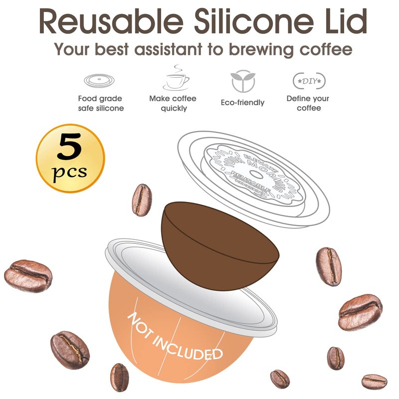 VIVI SKY Reusable Coffee Capsule Lids Work with Nespresso Pods Vertuoline,Food Grade Silicon Caps Used for Every Sizes of Reusable Nespresso Pod Refillable Capsule(Silicon Vertuoline Lids- 5PCS)