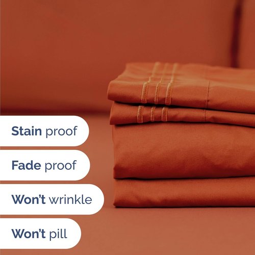 Comfy Twin Size 3-Piece Sheet Set by [Brand Name] - Breathable Cooling Bed Sheets | Luxury Hotel Quality - Deep Pockets, Soft, Wrinkle-Free - Oeko-Tex Certified - Terracotta