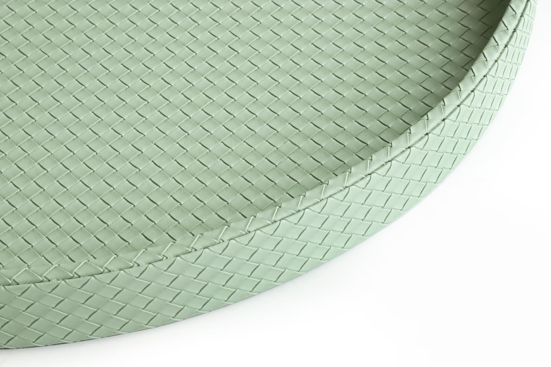 HofferRuffer Large Round Serving Tray 24'', Elegant Faux Leather Circle Ottoman Table Tray, Serve Tea Coffee Breakfast in Bedroom Living Room Kitchen (Light Green)