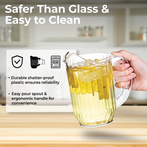 Restaurantware-RW Base 32 Ounce Mini Beer Pitcher, 1 Durable Restaurant Pitcher - Hard Plastic, Serve Soda, Lemonade, Juice, Or Sangria, Clear Plastic Water Glass, For Bars, Parties, Or Homes,