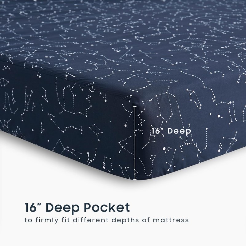 Wake In Cloud - Constellation Bed Sheets, 4-Piece Sheet Set, Celestial Space Witchy Star Galaxy Astrology Bedding, Deep Pocket, Navy Blue, Twin XL Size