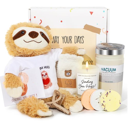 Get Well Gifts for Women, Sloth Gift for Women, Get Well Soon Care Package Self Care Gifts, Hug Feel Better Gift Basket with Stuffed Animal Sloth for Sick Friend After Surgery