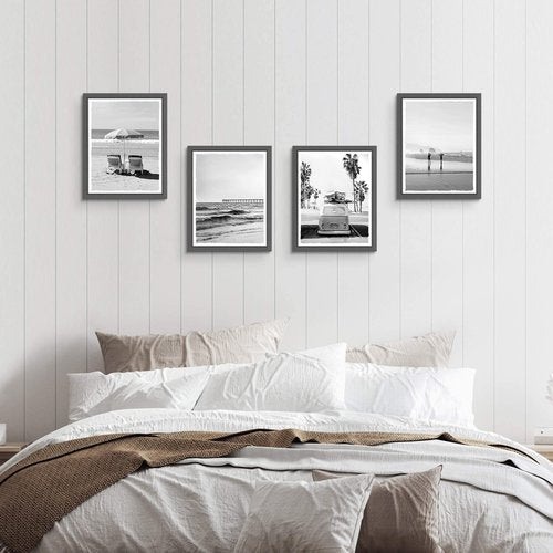 Framed Beach Wall Art Bedroom: Modern Black and White Living Room Tropical Ocean Wave Scene Picture Relaxing Bathroom Coastal Sea Landscape Painting Print 11x14 Vertical Seascape Artwork