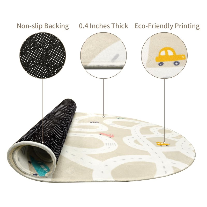 STARUIA Large Kids Rug for Playroom, 4x6 Washable Road Car Rug for Kids Room, Non-Slip Car Carpet for Boys Room, Tan Traffic Classroom Rugs Soft Baby Play Mat for Bedroom Dorm Nursery Tent