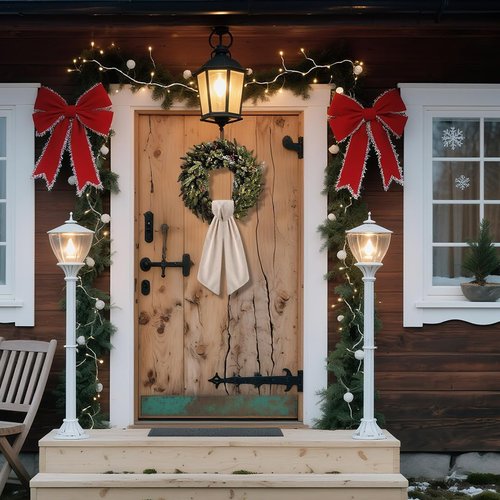 Boxwood Wreath Sash - 2 Pack Burlap Ribbon Decor for Front Door | Indoor/Outdoor Holiday Accent