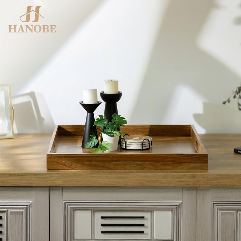 Hanobe Ottoman Tray for Table Top: 20'‘ Large Wood Decorative Trays for Home Decor - Acacia Coffee Table Serving Tray with Handles for Living Room