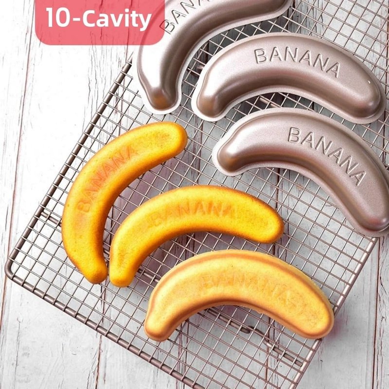 BSDLZCH 10 Cavity Banana Shape Cake Pan, Carbon Steel Banana Baking Pan Non-Stick Banana Cake Mold Set Funny Fruit Shape Baking Mold Dessert DIY Decoration for Kitchen and Bakery