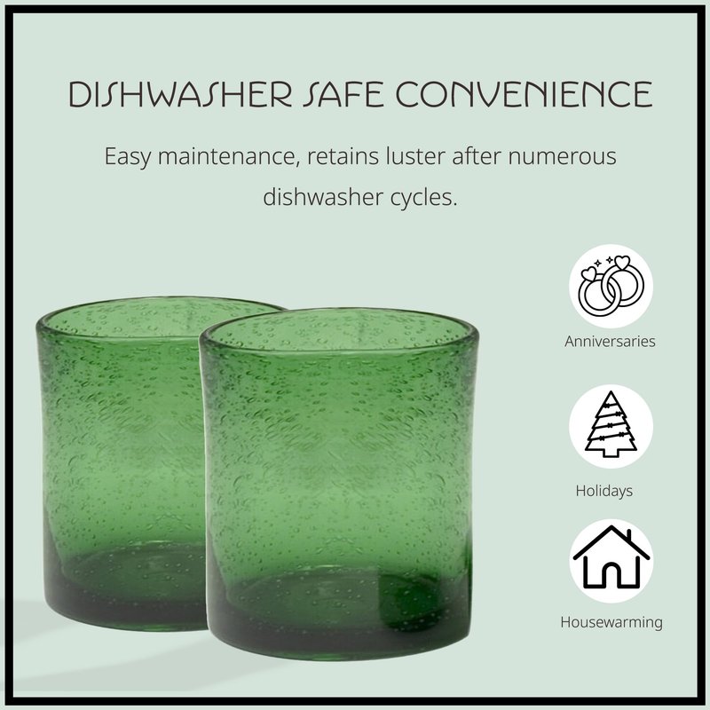 Artland 14oz Double Old Fashion Glass, Set of 4 | Iris Seeded Design, Green | Drinking Glass for Parties and Everyday Use - Mojito, Whiskey, Cocktail | Glassware & Barware Essentials