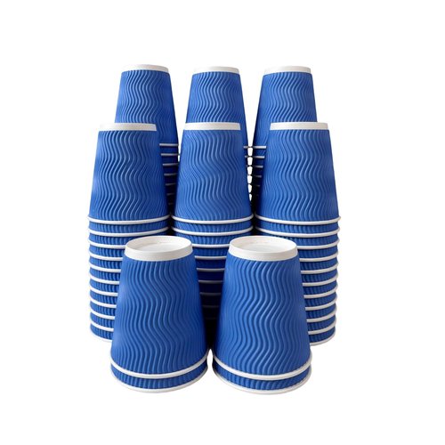 V VAMEI 12 oz Coffee Cups 100 Count, Disposable Paper Cups 12oz, Corrugated Ripple Wall To Go Coffee Cups for Hot Beverage Party Home Office School Work Morning Coffee Bar, Blue