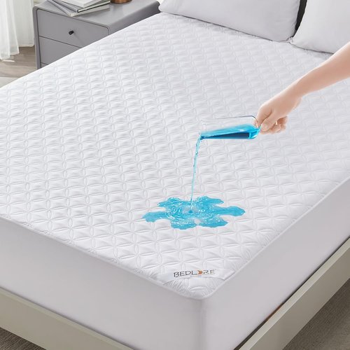 BEDLORE Waterproof Mattress Protector - Soft Noiseless Queen Size Pad with Deep Pocket (White)