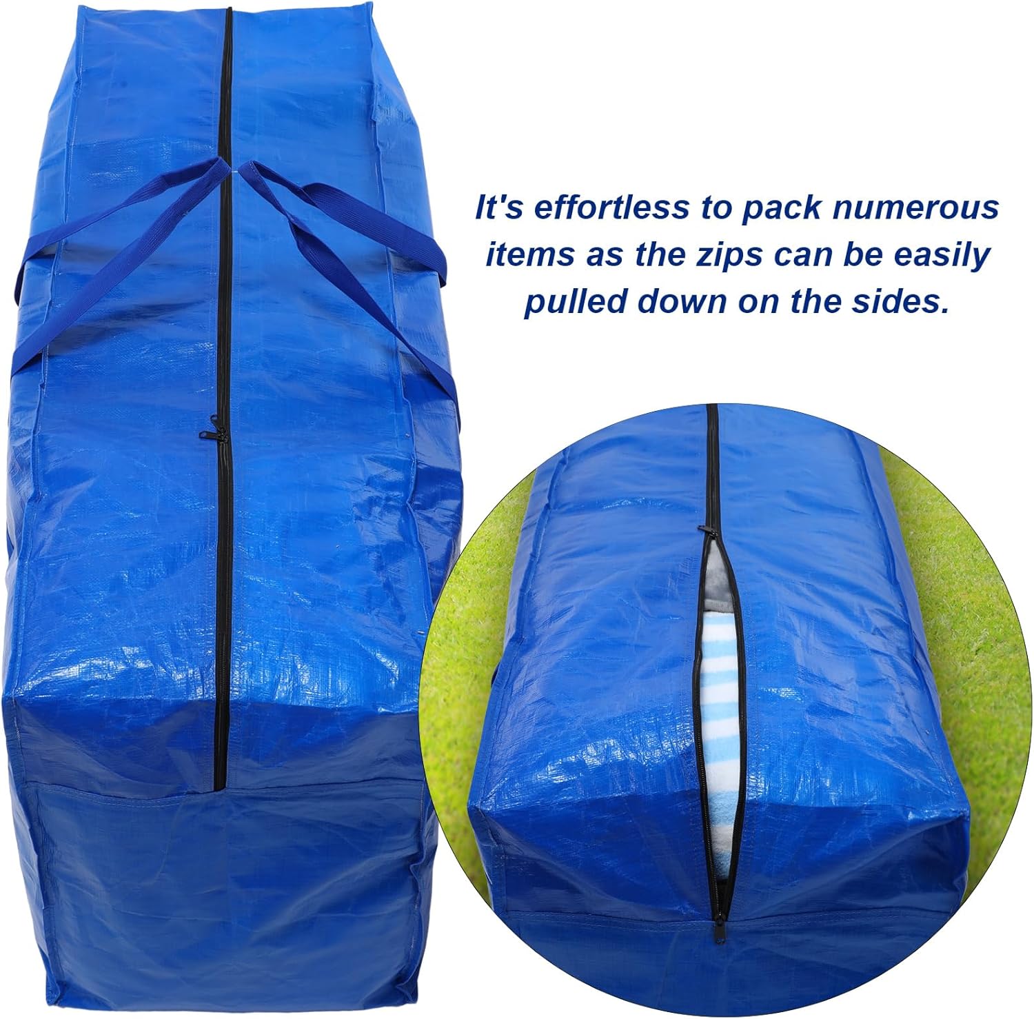 Skiennix Extra Large Moving Bags - Heavy Duty Storage Tote with Strong Zipper Handle | 66 Gallon, Blue