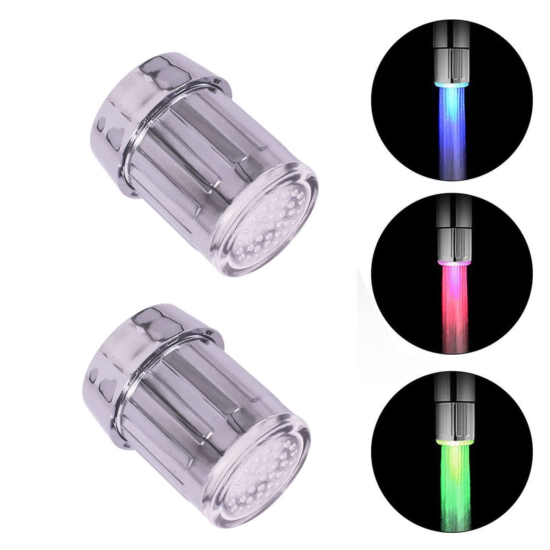 2Pcs 3-Color Temperature Sensitive Gradient LED Water Faucet Light - Stream Color Changing Tap for Kitchen and Bathroom Sink
