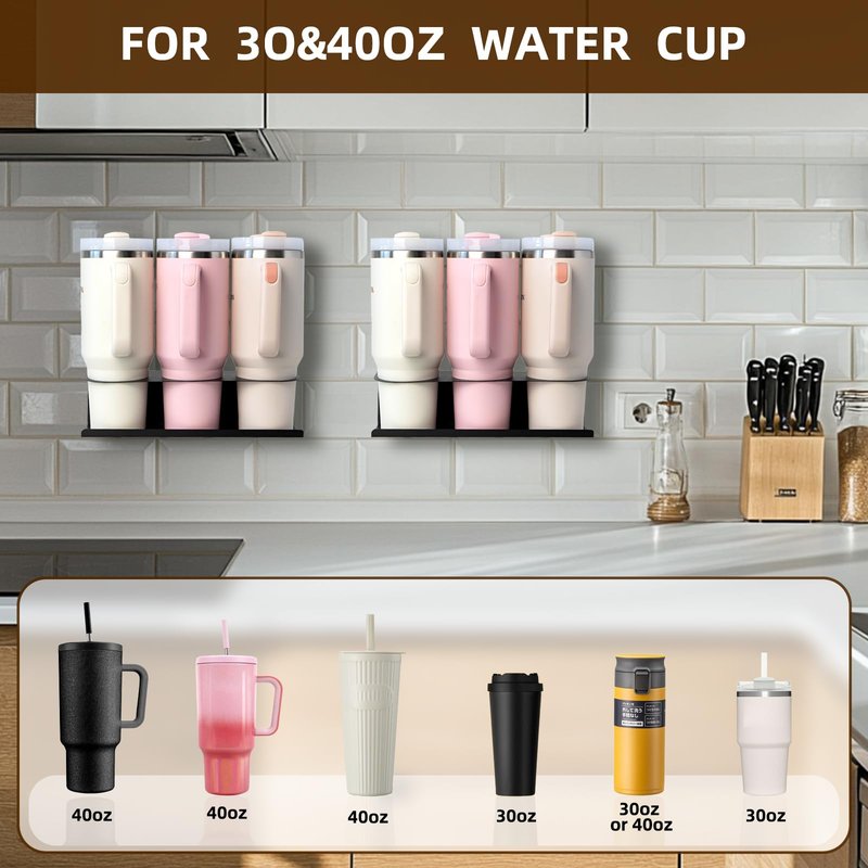 ARTISAN OF VICTORY 2 Pack Magnetic Cup Holder for Stanley 30/40 oz - Heavy Duty Metal Kitchen Organizer with Self-Adhesive Tape for Stanley Accessories, Space-Saving Kitchen Storage for Home& Office