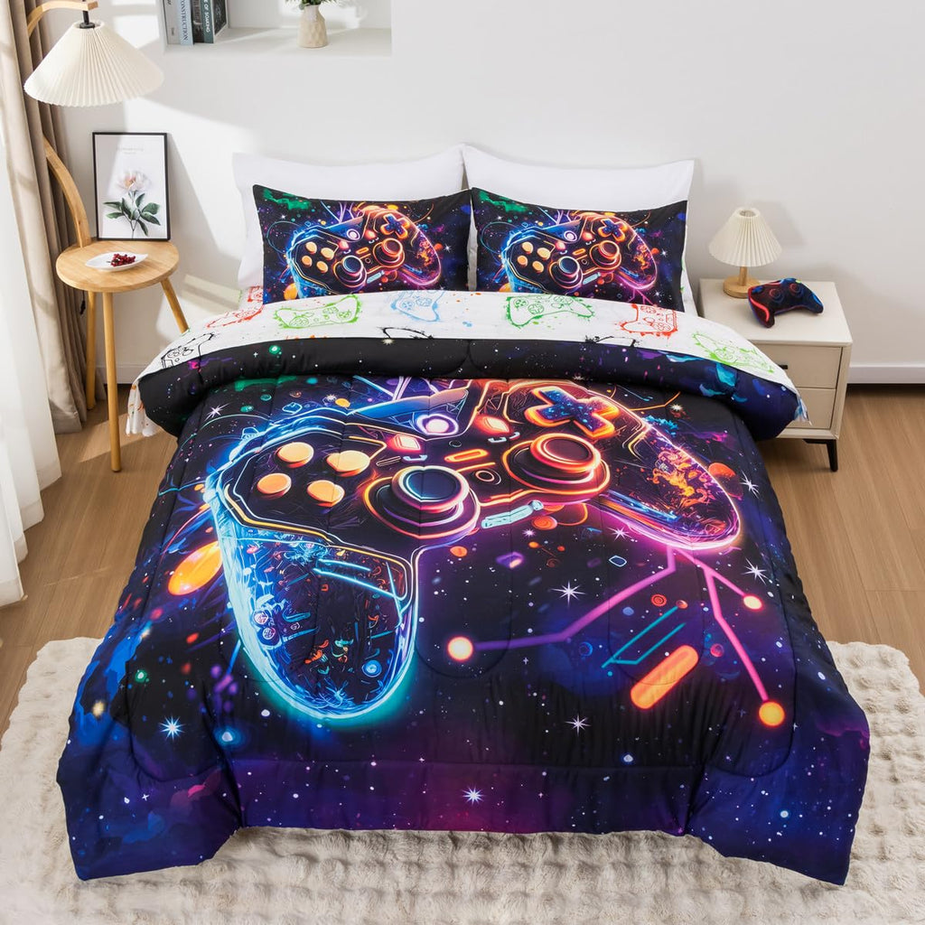 NTBED Game Console Comforter Set for Boys Girls Kids Space Galaxy Gaming 5 Pieces Bed in a Bag Lightweight Microfiber Gamer Bedding Comforter with Sheet,Twin 5pcs