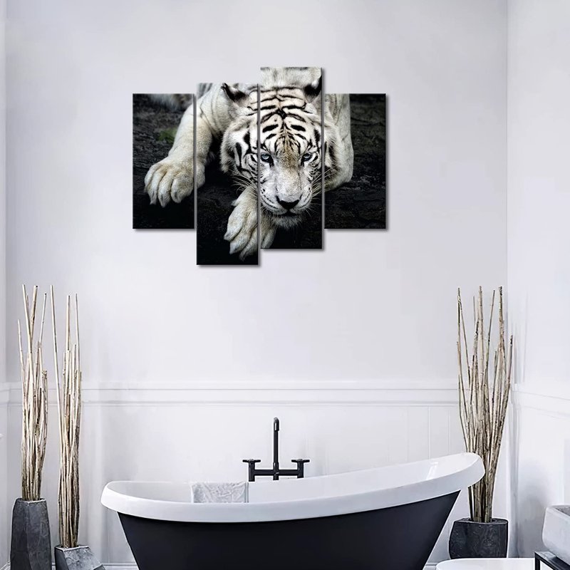 Black And White White Tiger Lie On Rock Wall Art Painting Pictures Print On Canvas Animal The Picture For Home Modern Decoration