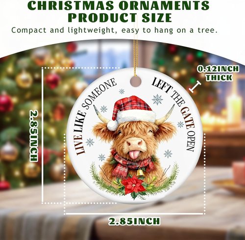 Highland Cow Christmas Tree Ornaments - Farmhouse Decor for 2026 | Live Like Someone Left the Gate Open