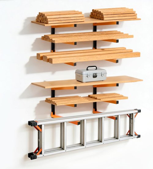 Heavy Duty Steel Wall Mounted Lumber Storage Rack | Space-Saving Wood Organizer for Garages & Workshops