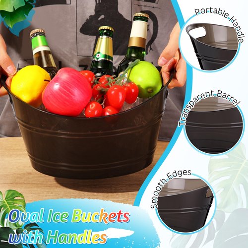 meekoo Plastic Ice Buckets Bulk with Handles 4.5L Oval Storage Tub Large Capacity Ice Drink Bucket for Party Bar Wine Beer Champagne Beverage Bottle Cooler(Black)